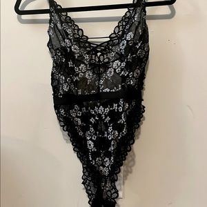 Black & Silver Lace Teddy Bodysuit